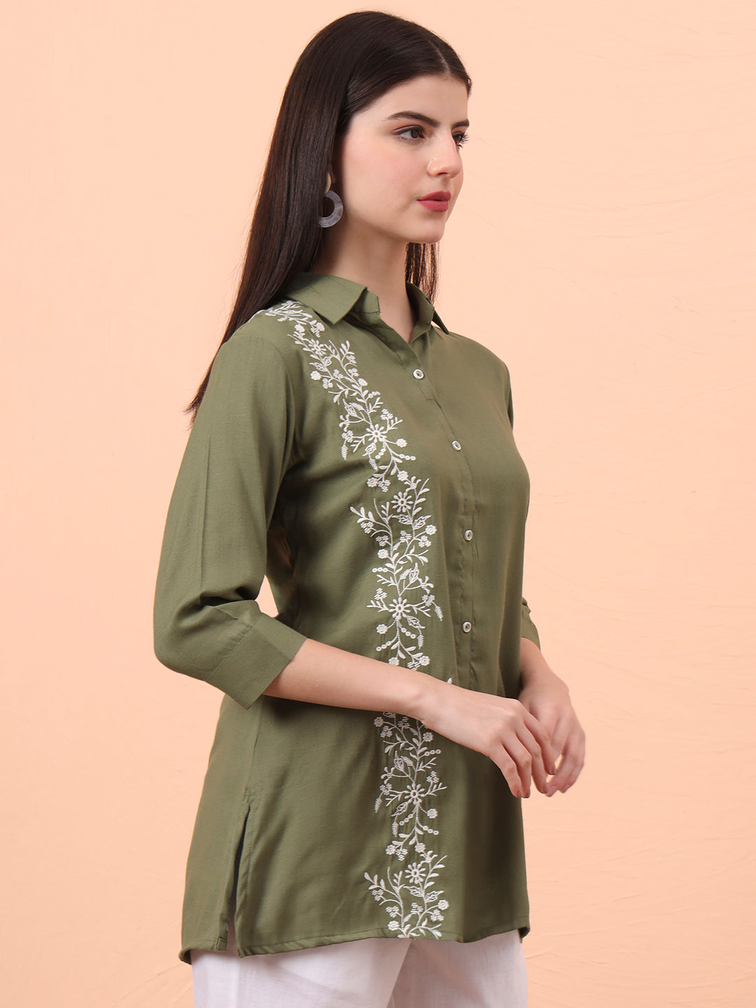 Product Carousel Image 16: Embroidered Ease Solid Coloured Top