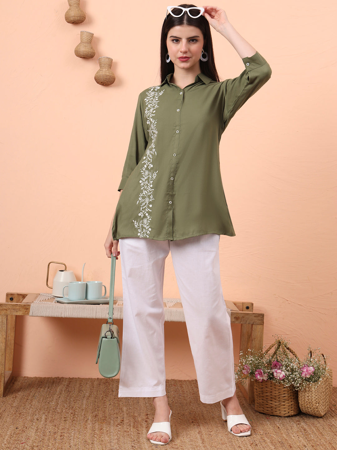 Product Carousel Image 20: Embroidered Ease Solid Coloured Top
