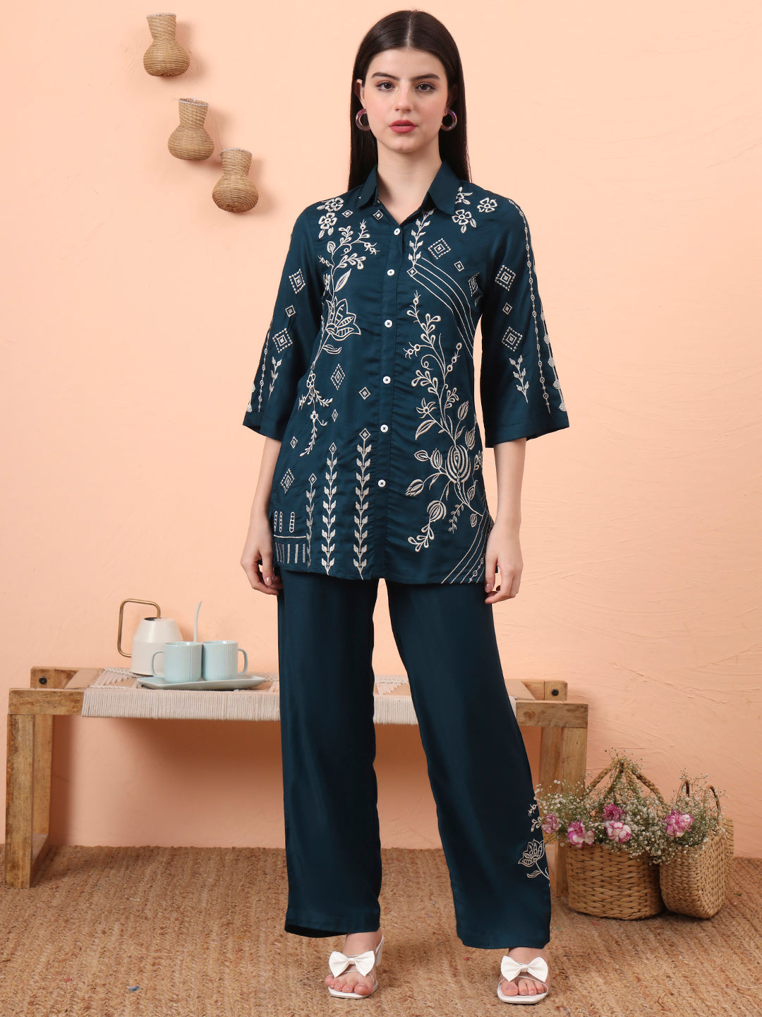 Doodle Embroidered Co-ord Set - Etiquette Apparel 