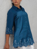 Shirt collar cotton top with cutwork embroidery Etiquette Apparel