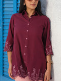 Shirt collar cotton top with cutwork embroidery Etiquette Apparel