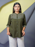 Solid Colored Top With Embroidery in Front and Cuffs - Etiquette Apparel 