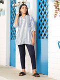 Stripe Short Top With Inverted Pleats and Collar - Etiquette Apparel 