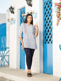 Stripe Short Top With Inverted Pleats and Collar - Etiquette Apparel 