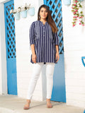 Stripe Short Top With Inverted Pleats and Collar - Etiquette Apparel 