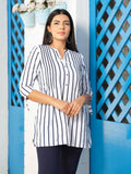 Stripe Short Top With Inverted Pleats and Collar - Etiquette Apparel 