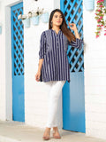 Stripe Short Top With Inverted Pleats and Collar - Etiquette Apparel 