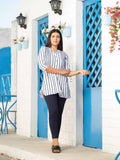 Stripe Short Top With Inverted Pleats and Collar - Etiquette Apparel 