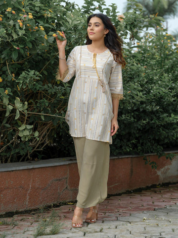 Stripe Top With Lace Details at Sleeves and Hanging at Neck - Etiquette Apparel