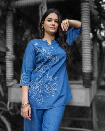 Bold in Blue Denim Co-Ord Set - Etiquette Apparel 