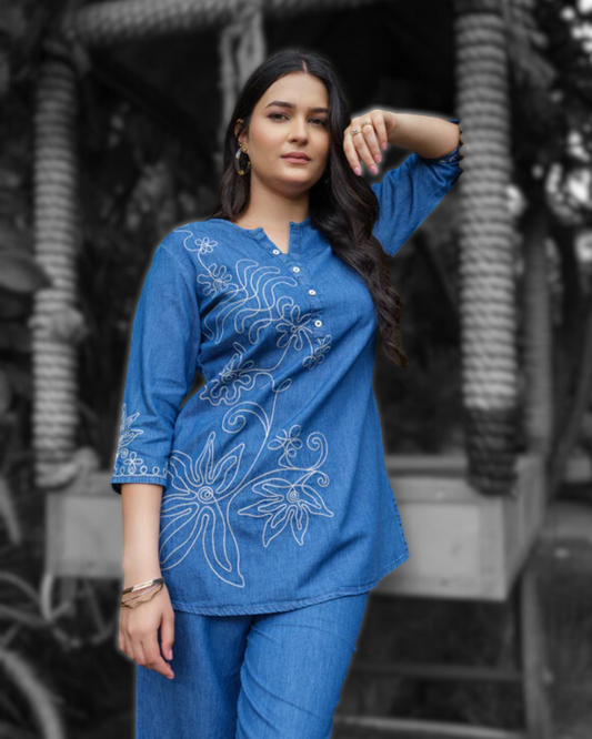 Bold in Blue Denim Co-Ord Set - Etiquette Apparel