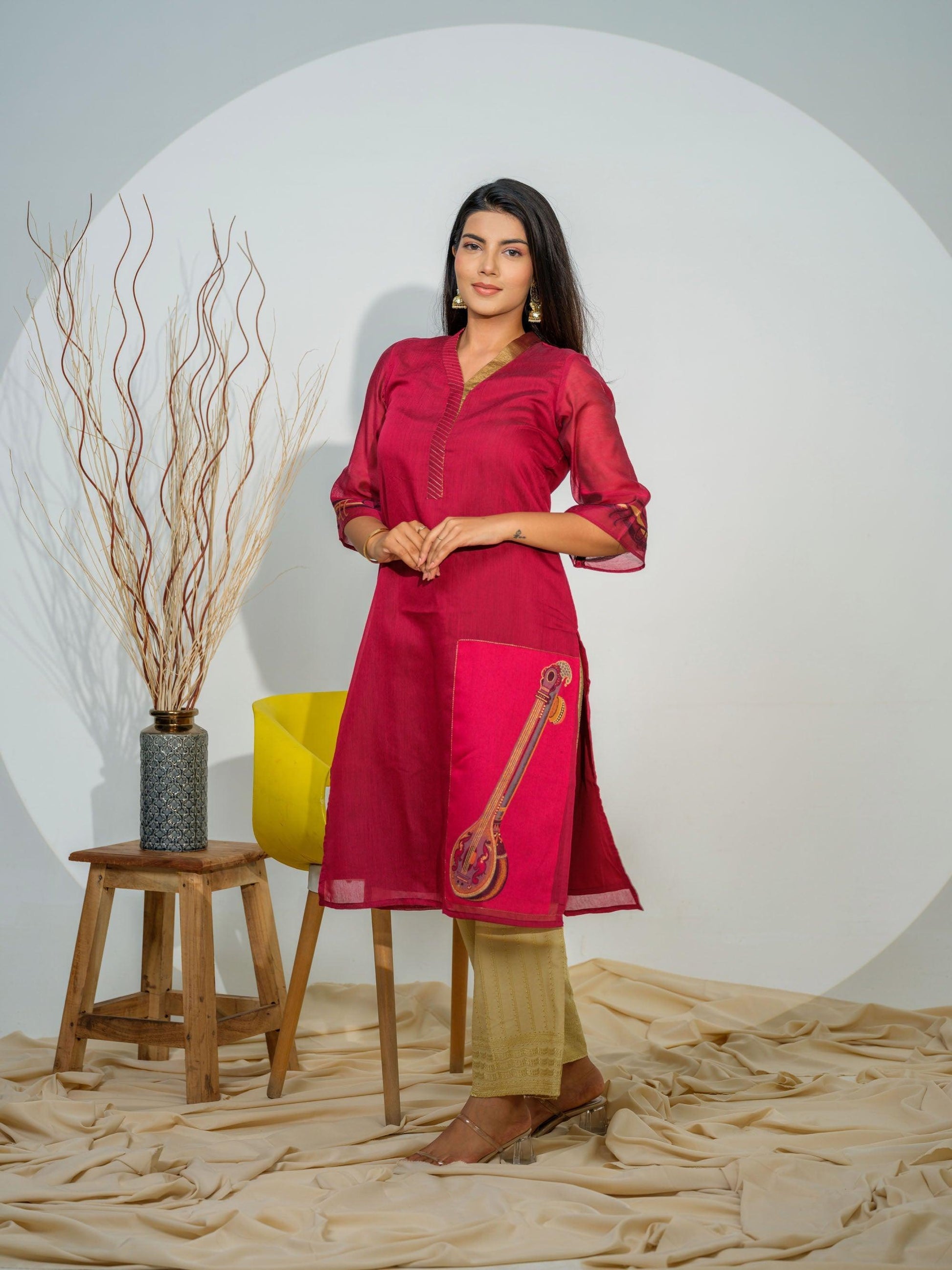 Viscose Chanderi Top With Woven Placement - Etiquette Apparel 