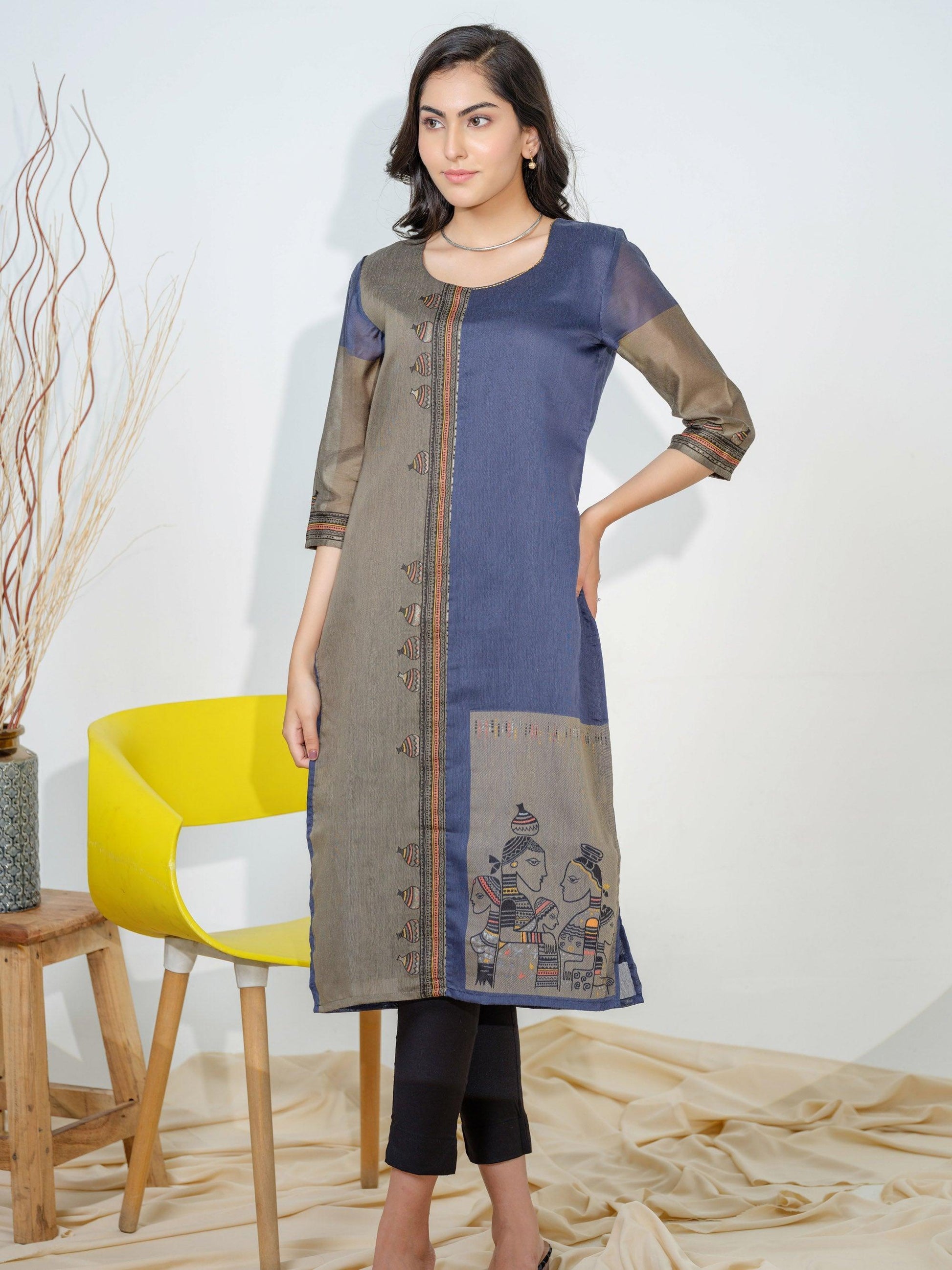 Viscose Chanderi Top With Woven Placement - Etiquette Apparel 