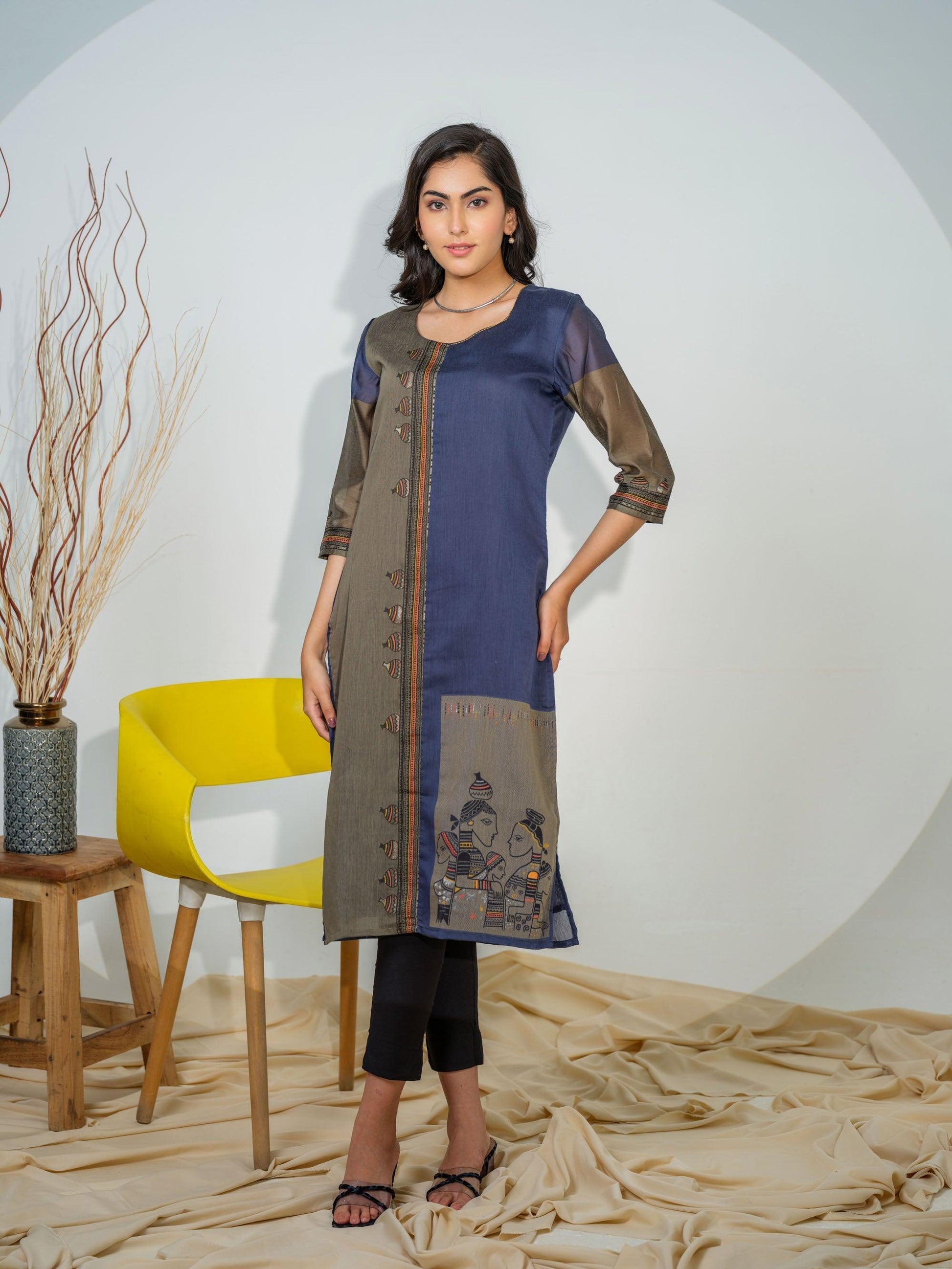 Viscose Chanderi Top With Woven Placement - Etiquette Apparel 