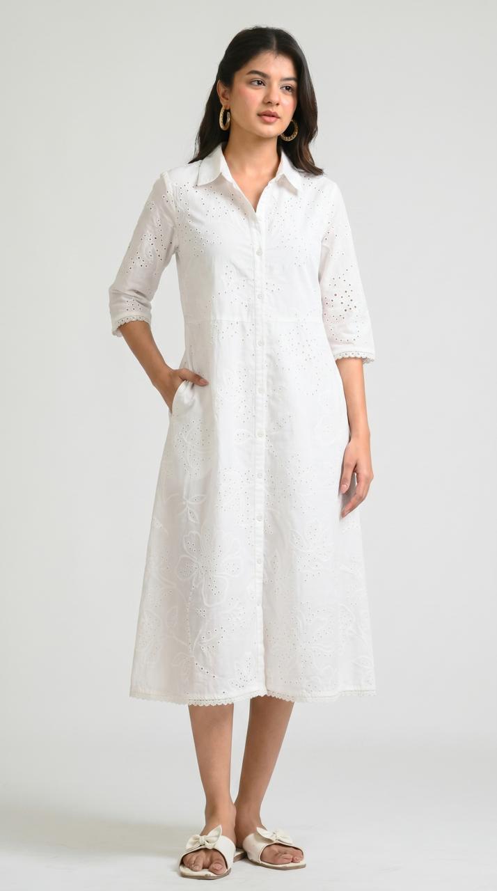 Embossed Floral Print Shirt Dress - Etiquette Apparel