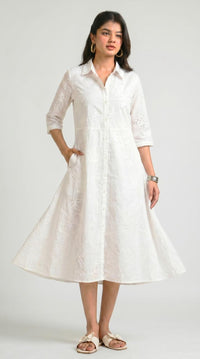 Embossed Floral Print Shirt Dress - Etiquette Apparel