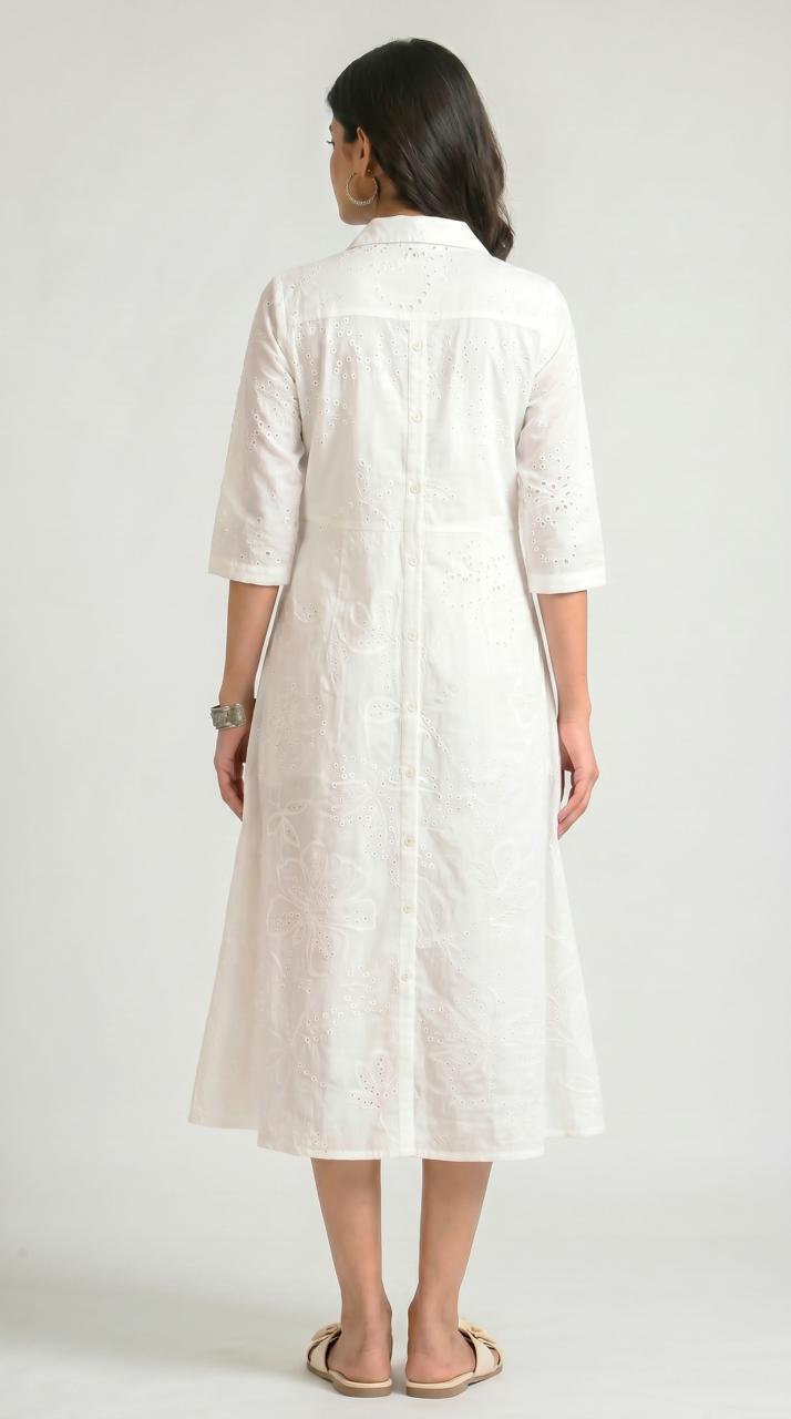 Embossed Floral Print Shirt Dress - Etiquette Apparel