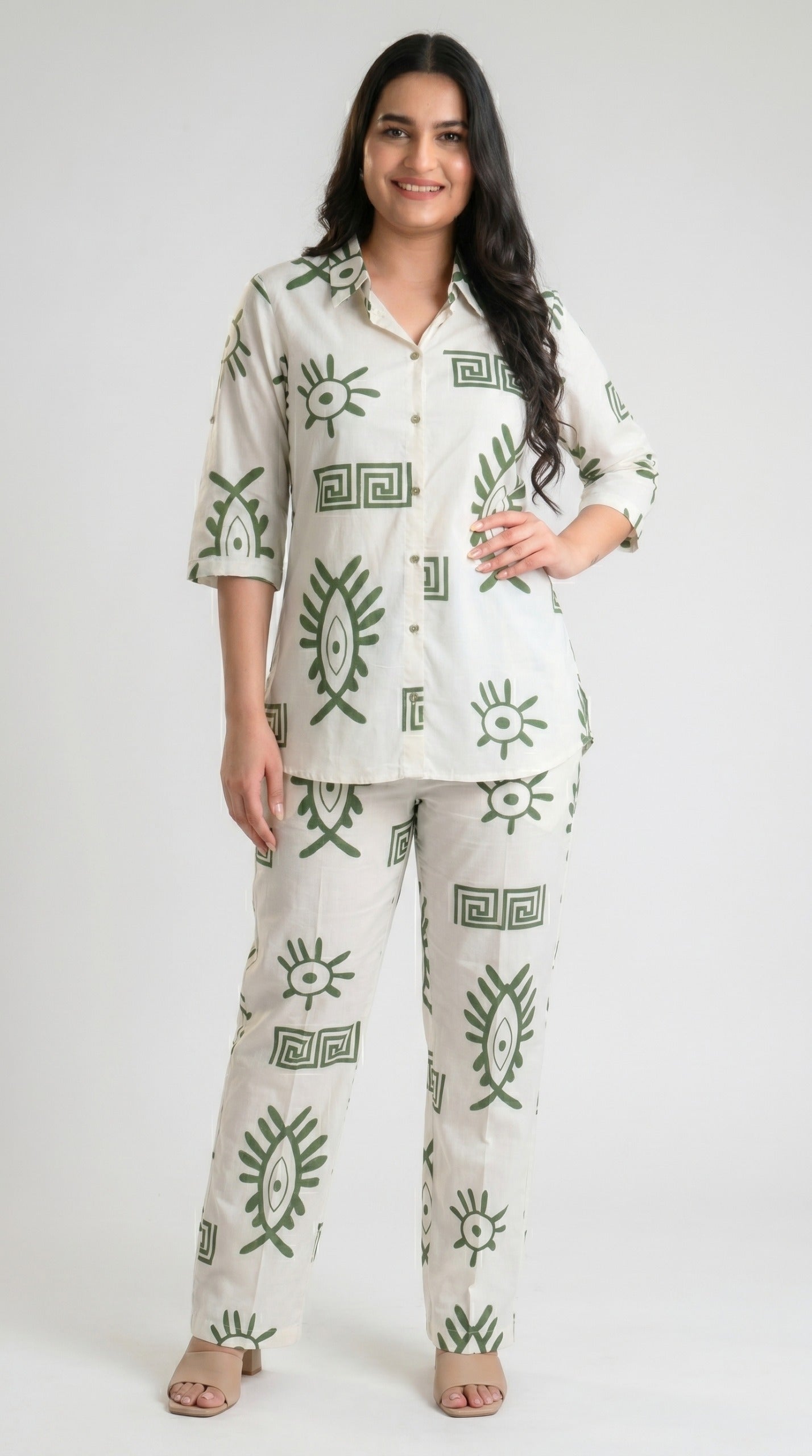 Ivory Abstract Eye Print  Co-ord Set - Etiquette Apparel