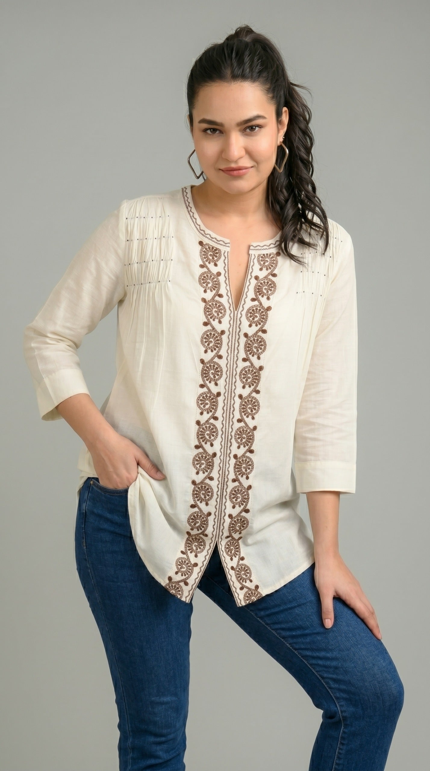 Modern Ease Embroidered Top - Etiquette Apparel