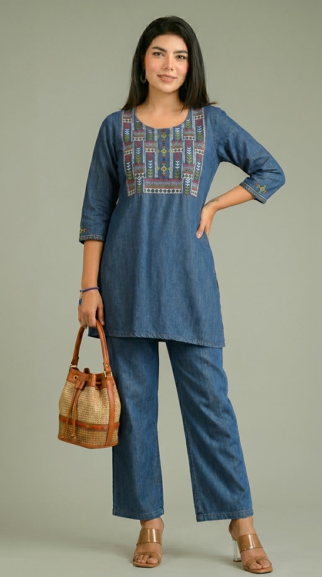 Denim Meets Heritage Co-ord Set - Etiquette Apparel 