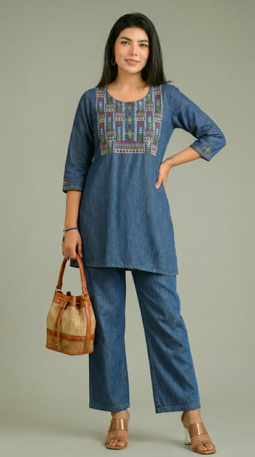 Denim Meets Heritage Co-ord Set - Etiquette Apparel 