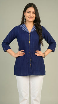 Reverse Indigo Collared Top - Etiquette Apparel 