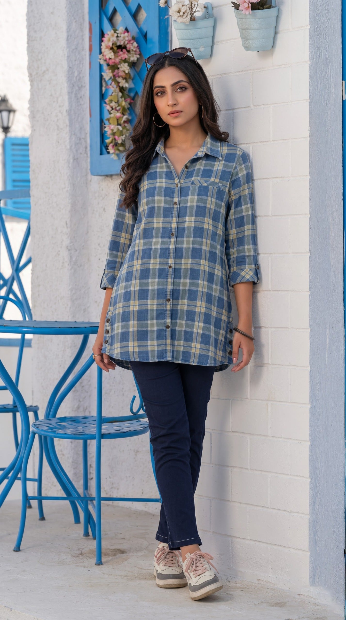 Indigo Plaid Top