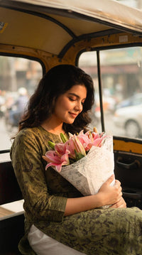 Floral Print Kurta With Geometric Touch