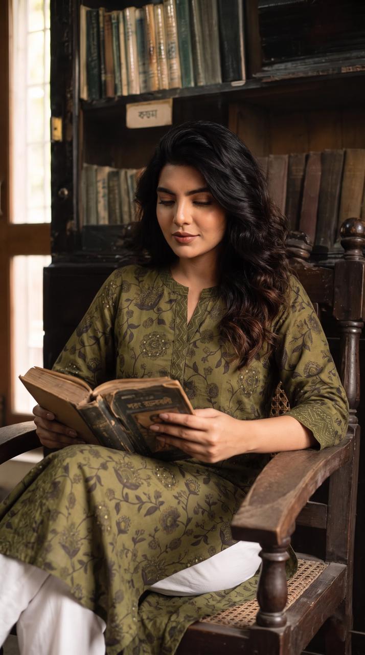 Floral Print Kurta With Geometric Touch