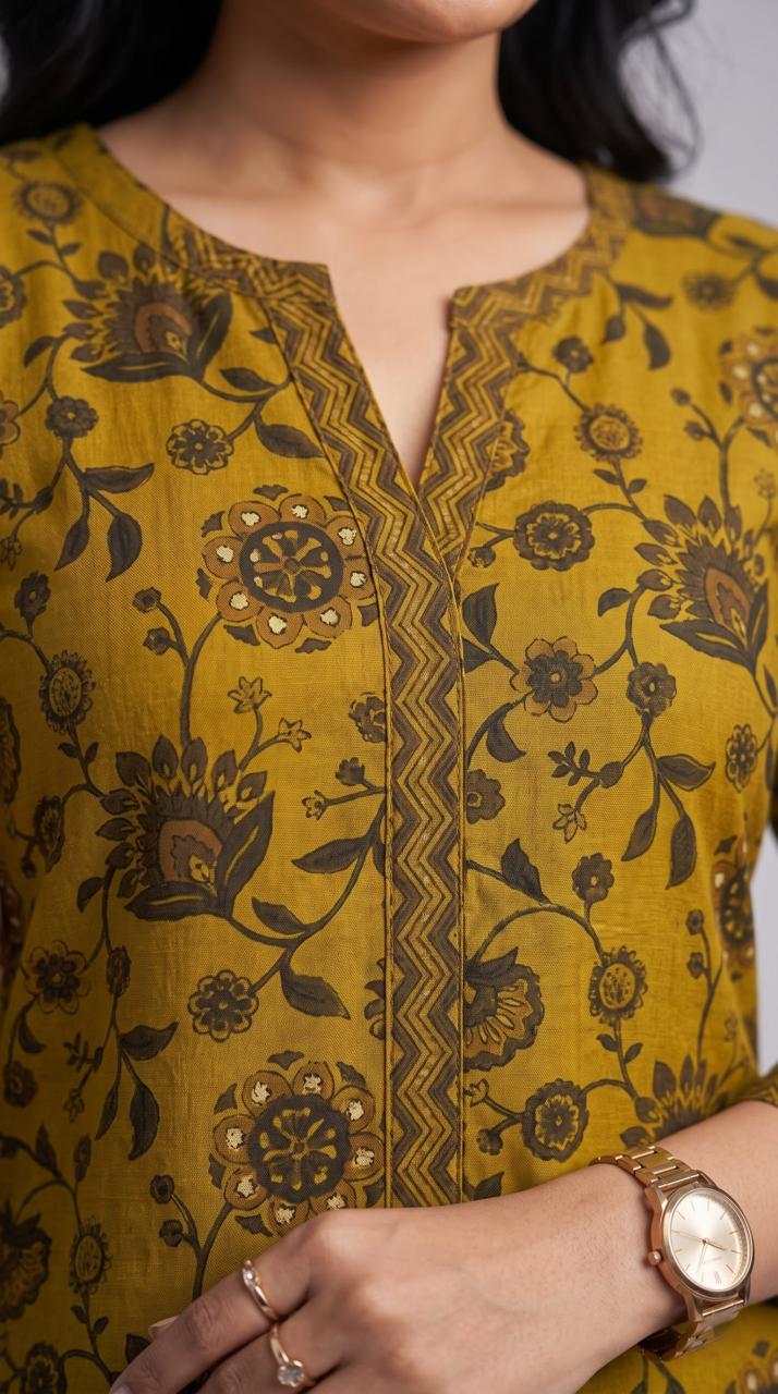 Floral Print Kurta With Geometric Touch