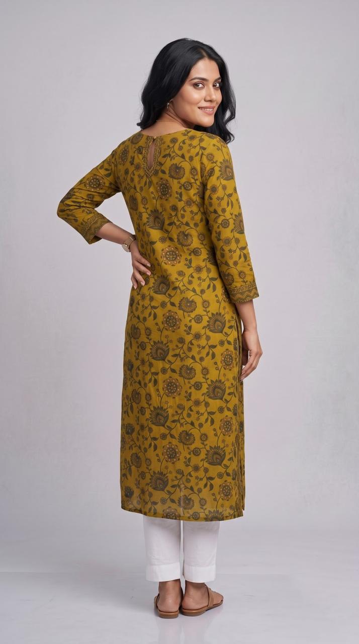 Floral Print Kurta With Geometric Touch
