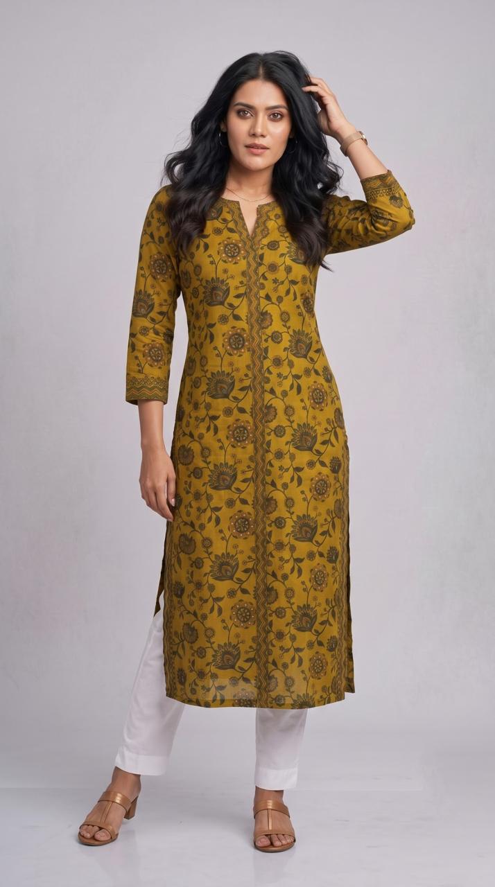 Floral Print Kurta With Geometric Touch