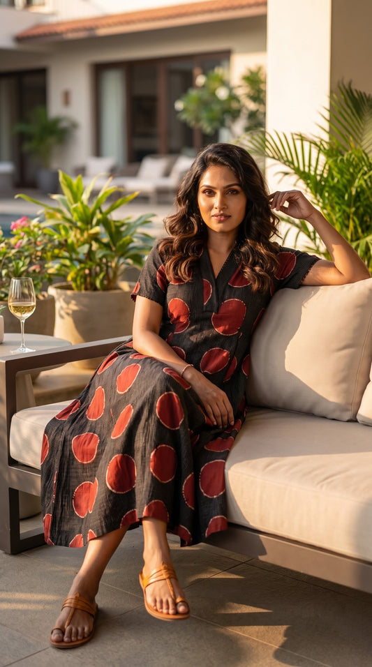 Abstract Polka Print Midi Dress