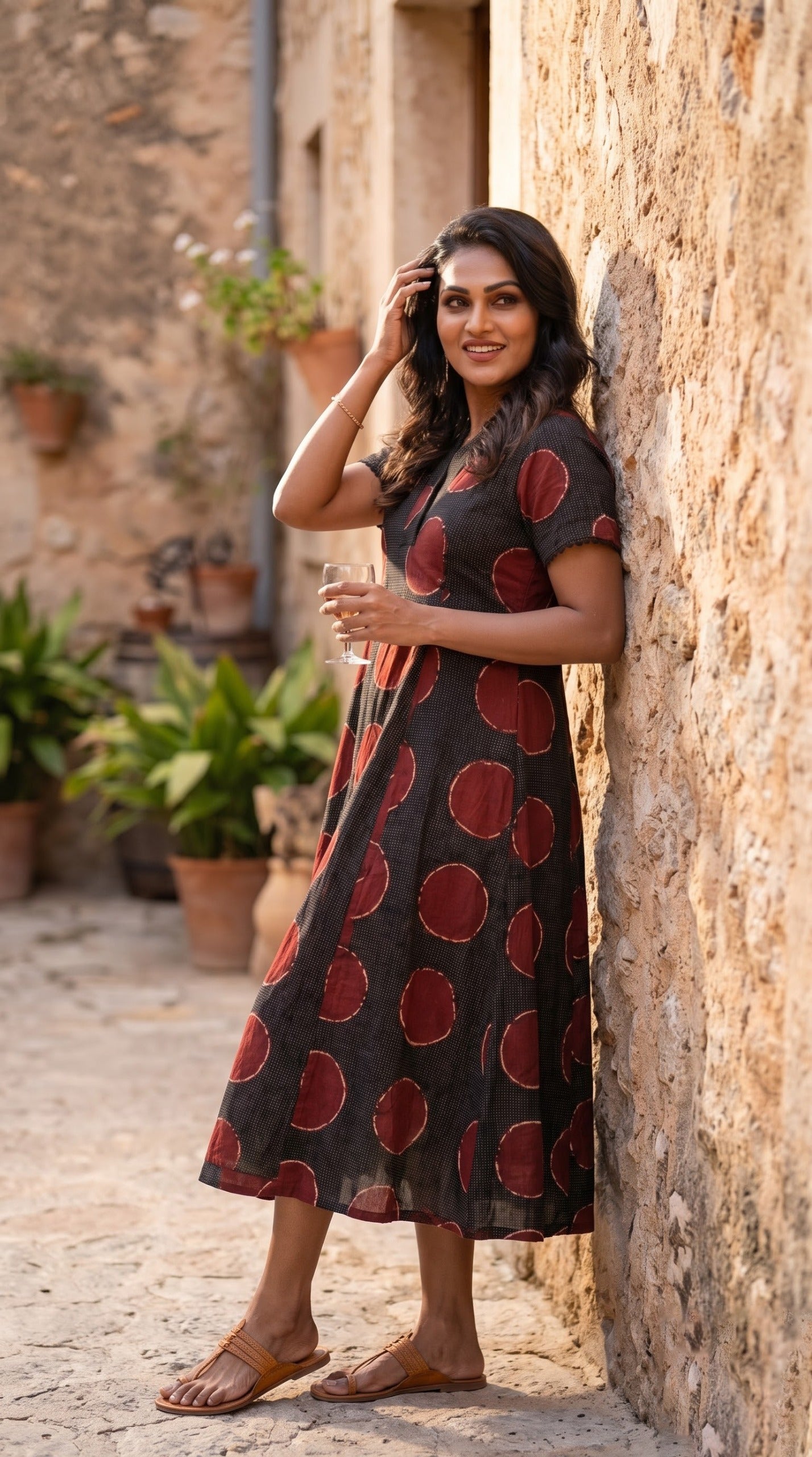 Abstract Polka Print Midi Dress
