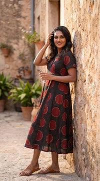 Abstract Polka Print Midi Dress