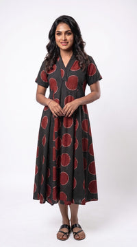 Abstract Polka Print Midi Dress