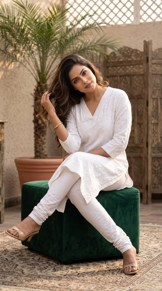 Tonal Embroidered Straight Kurta - Etiquette Apparel