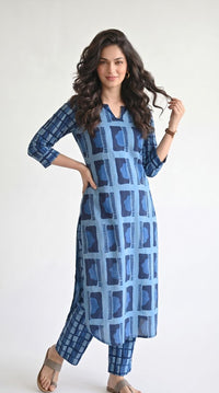Indigo Geometric Printed Kurta Set