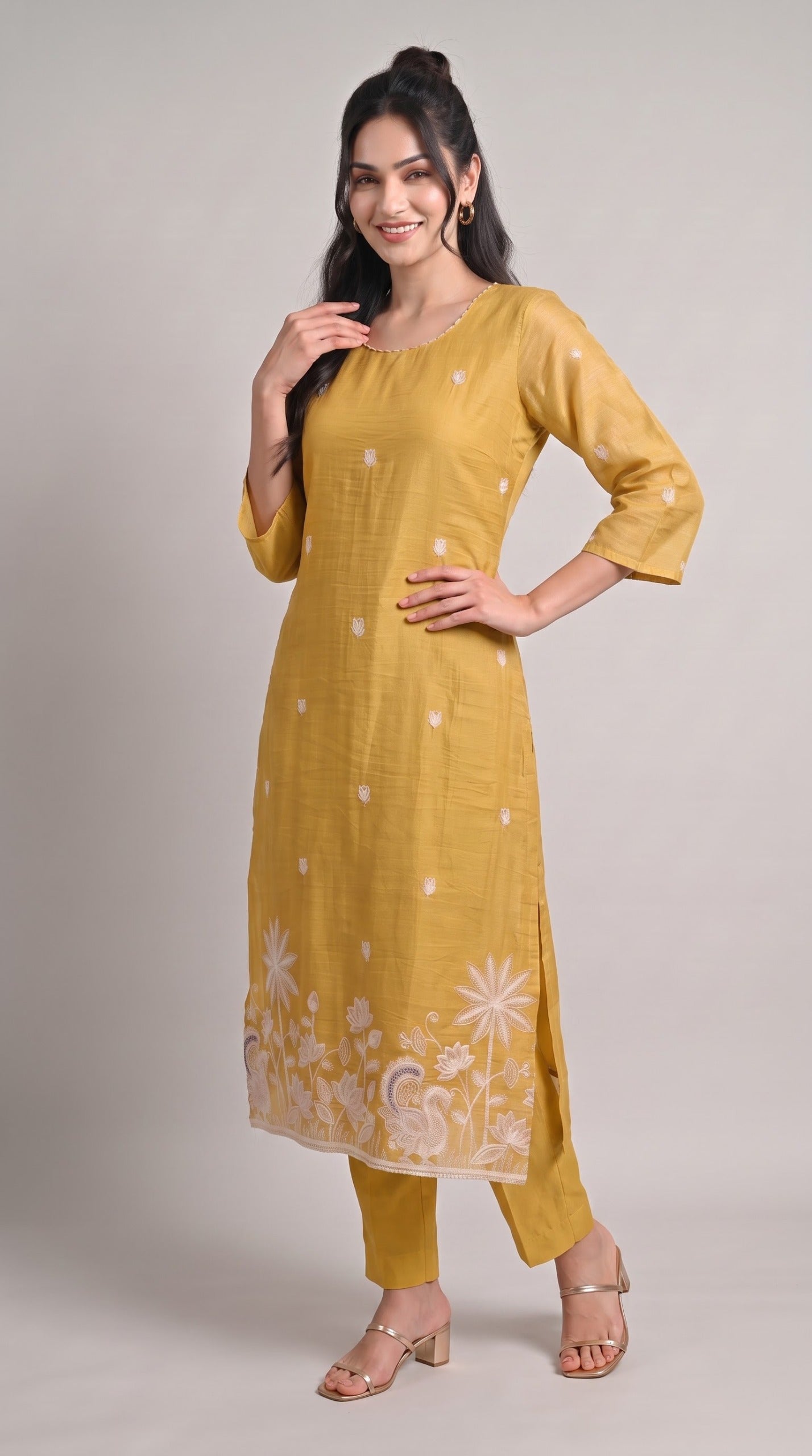 Chanderi Floral Charm Kurta Set
