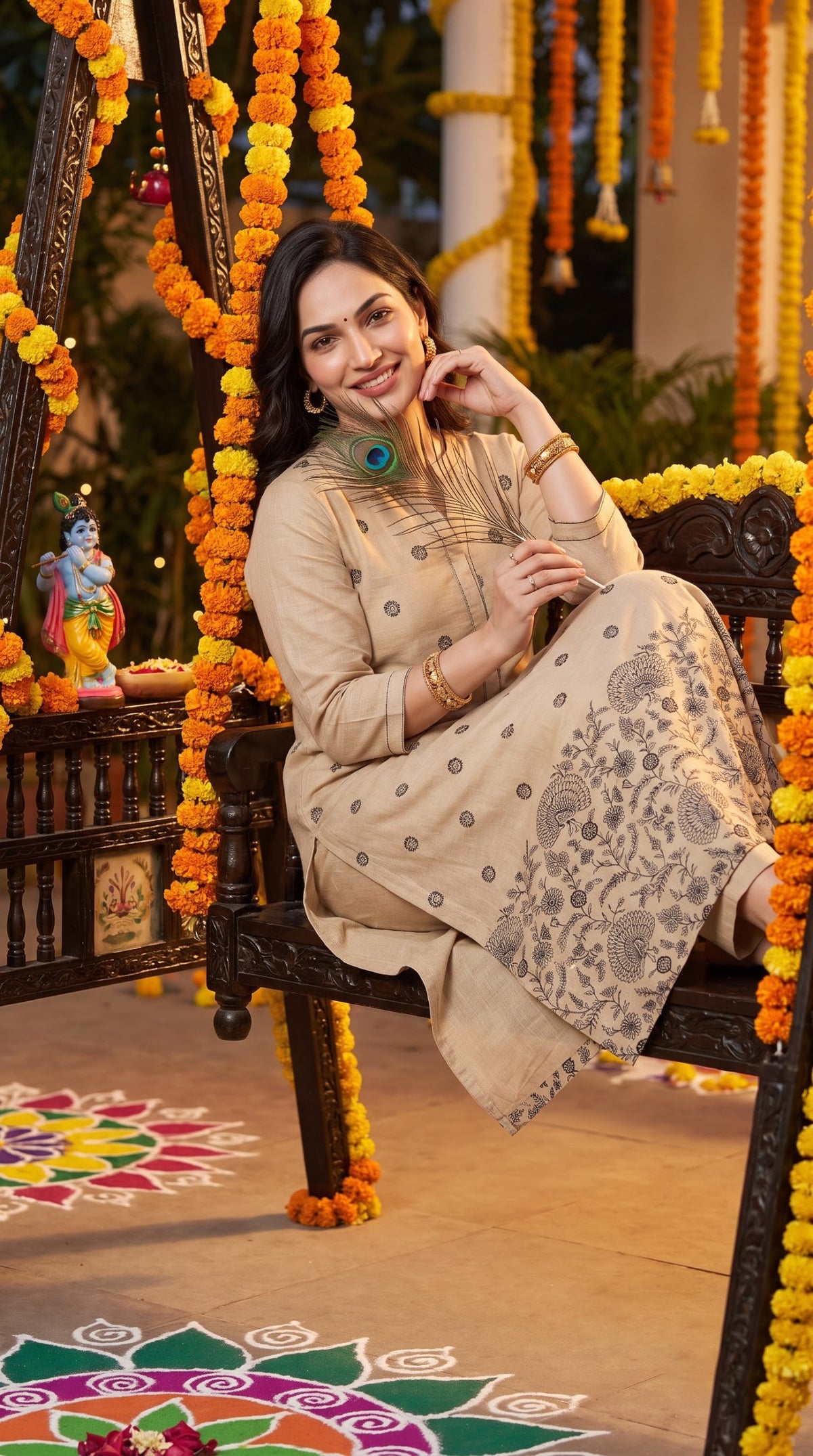 Chanderi Floral Border Kurta Set