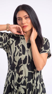 Abstract Print Flare Dress