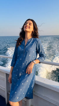 Indigo Heart-Print Dress