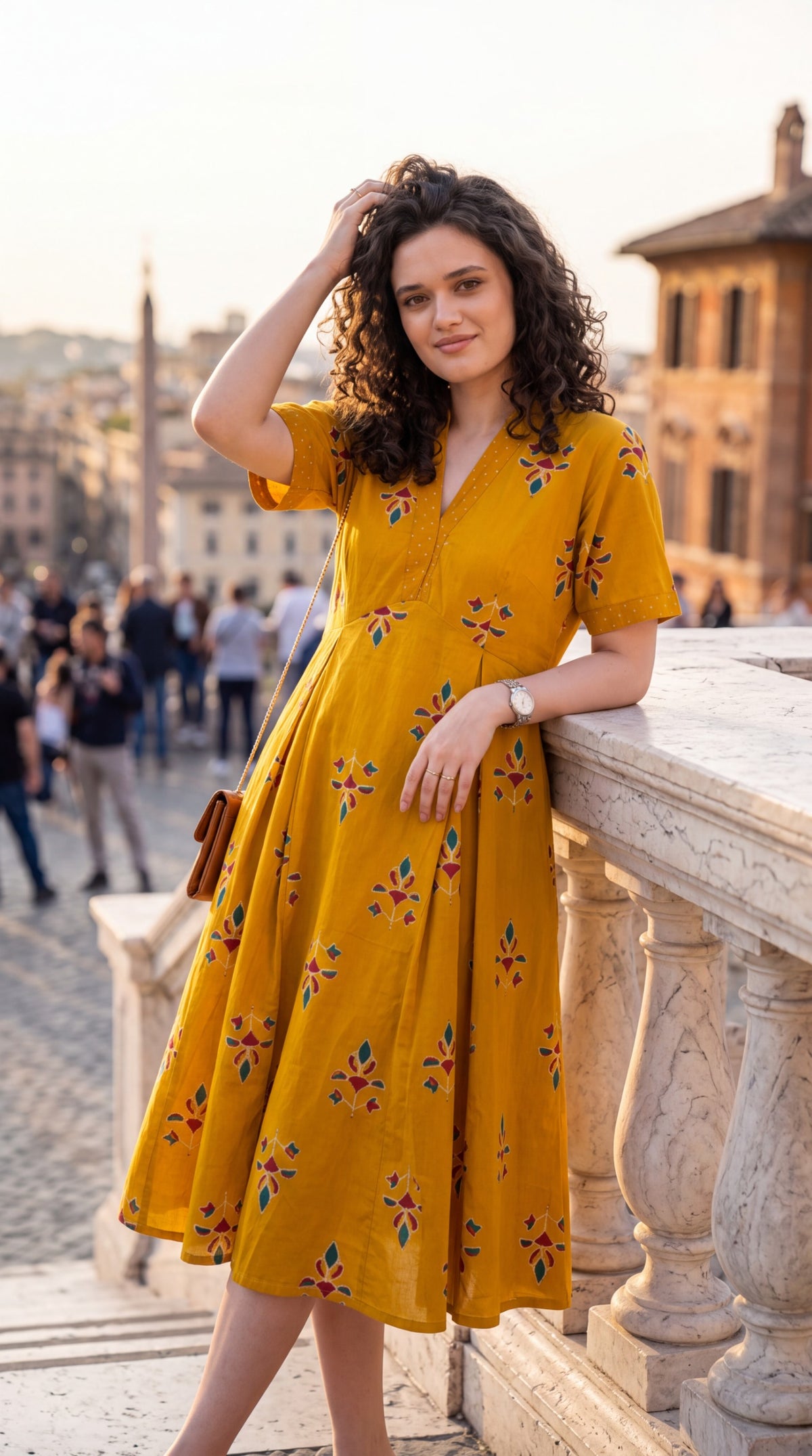Floral Motif Flared Dress
