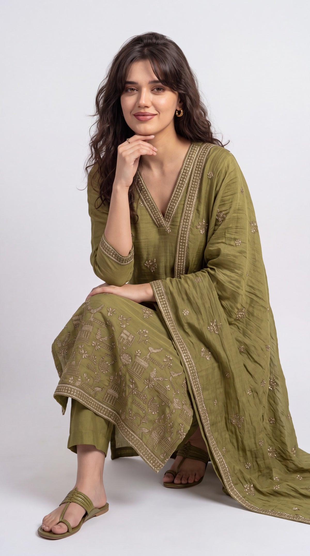 Chanderi Embroidered Straight Kurta Set