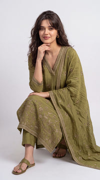 Chanderi Embroidered Straight Kurta Set