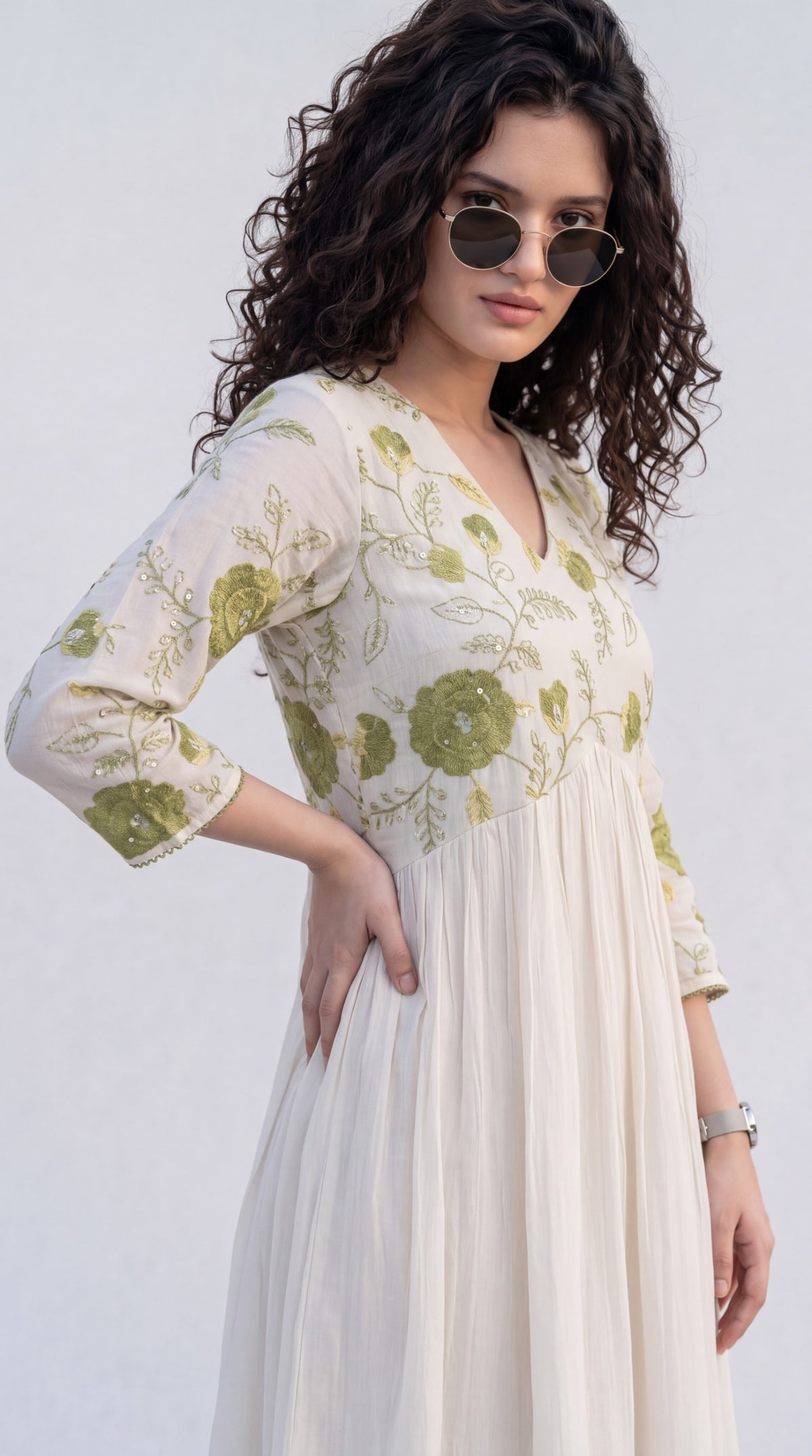 Chanderi Gathered Flared Kurta