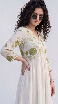 Chanderi Gathered Flared Kurta