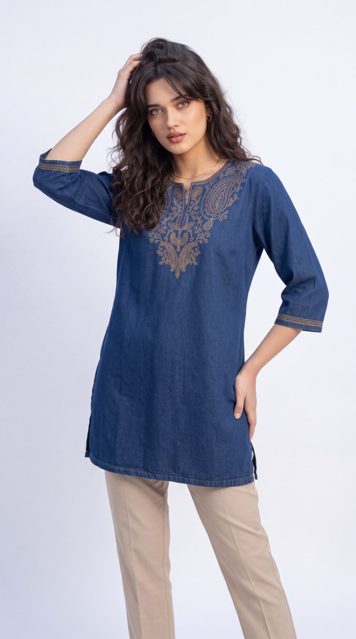 Paisley Embroidered Denim Top