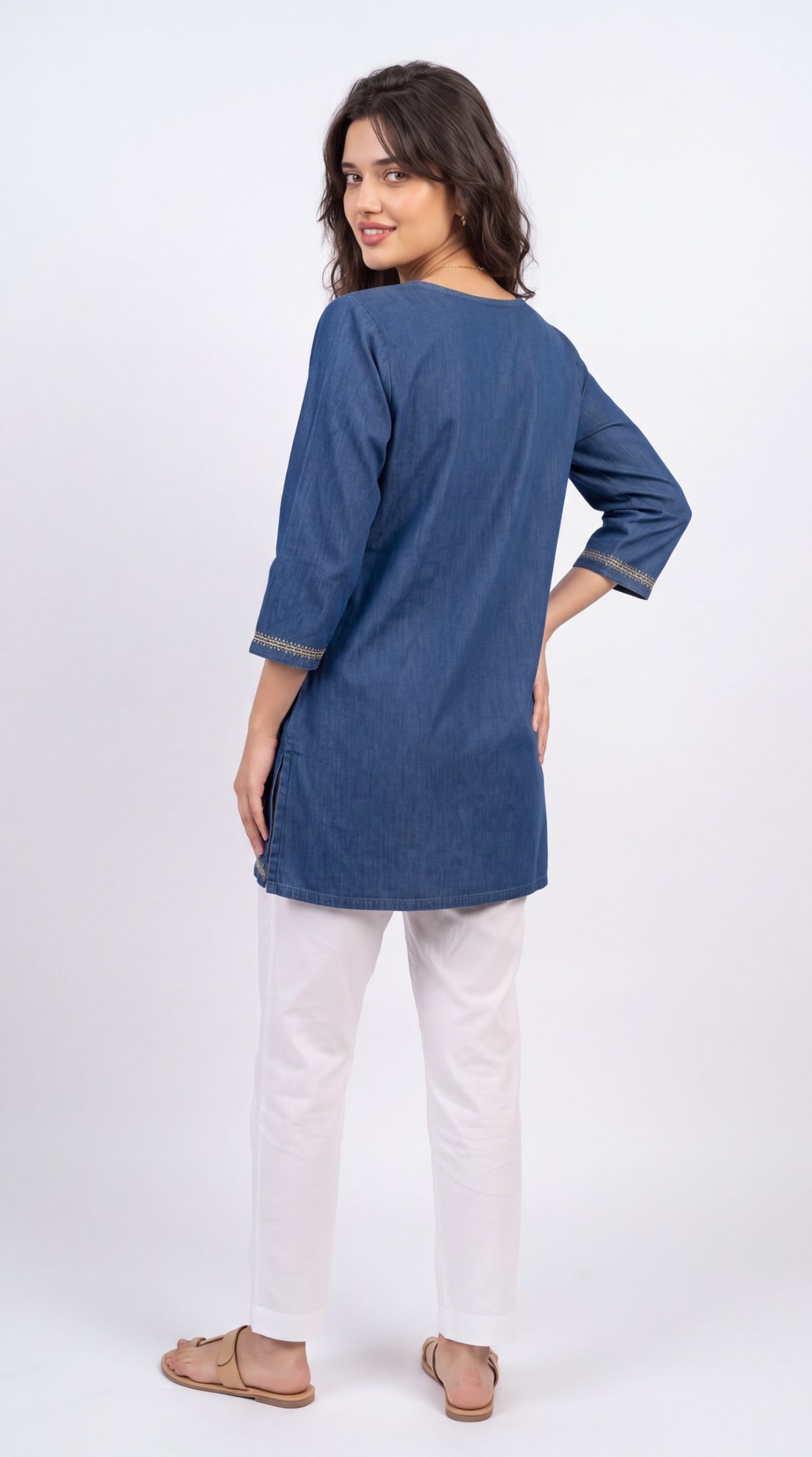 Denim Signature Embroidered Tunic - Etiquette Apparel