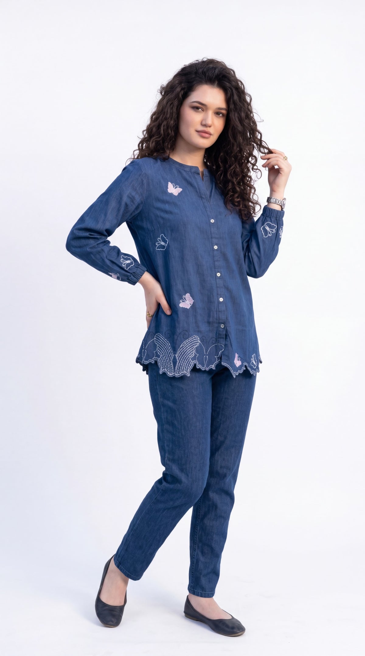 Blue Embroidered Denim Co-ord Set